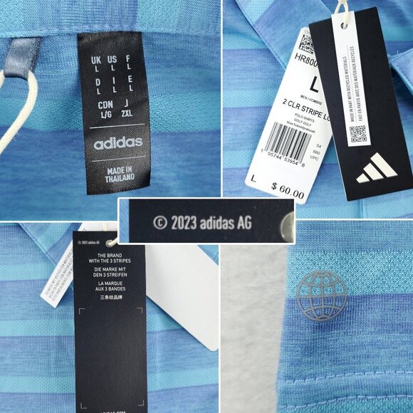 Adidas Golf Polo Shirt 2 Color Striped Stretch Blue Men's Large NWT - Picture 6 of 10